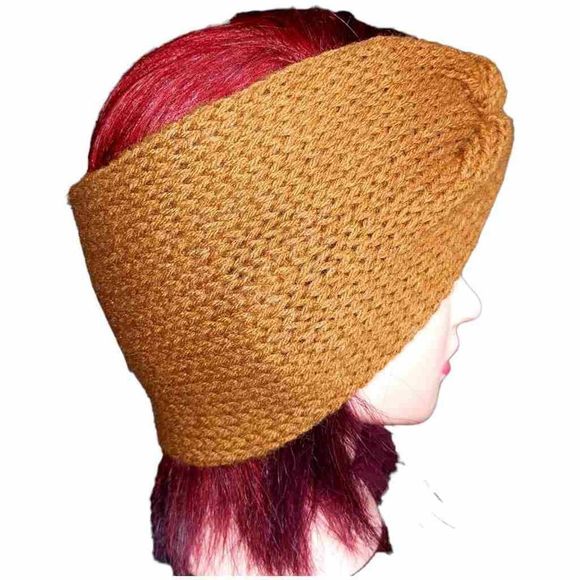 Handmade Crochet Bow Knot / Turban Style Headband Earmuffs, Camel Color, New - Picture 3 of 5
